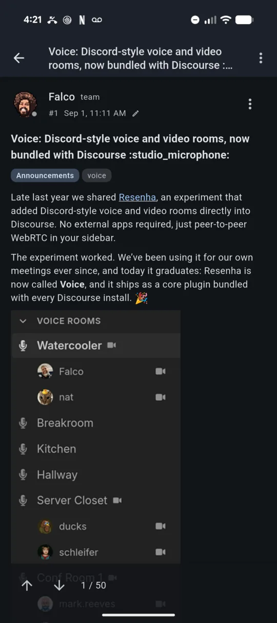 A Discourse thread in ABDA with posts, reactions and reply controls